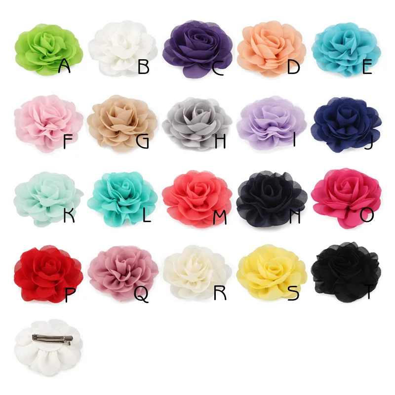 Pétalas de chiffon 8.5cm, acessórios de cabelo para meninas, grampos de cabelo em tecido de rosa rolados com flores