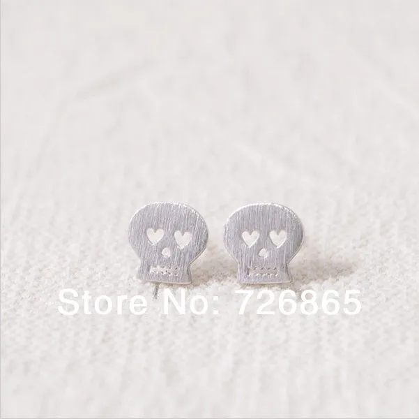 30Pairs/Lot Korean Earrings Gold Silver Pink Gold-color Heart Eyed Skull Studs Earrings