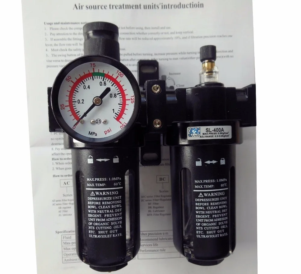 Pneumatic Air Filter Regulator Lubricator SFC-200 G1/4'' SL200A BSP 1/4 / SFC-300 G3/8'' BSP 3/8 / SFC-400 G1/2'' SL400A BSP 1/2