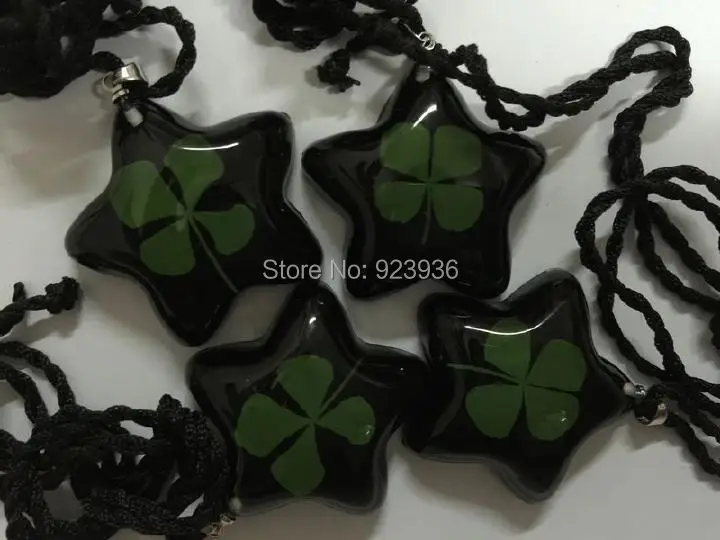 St. Patrick's Day  12 PCS Hot sale shamrock real green four leaf clover black five star pendant