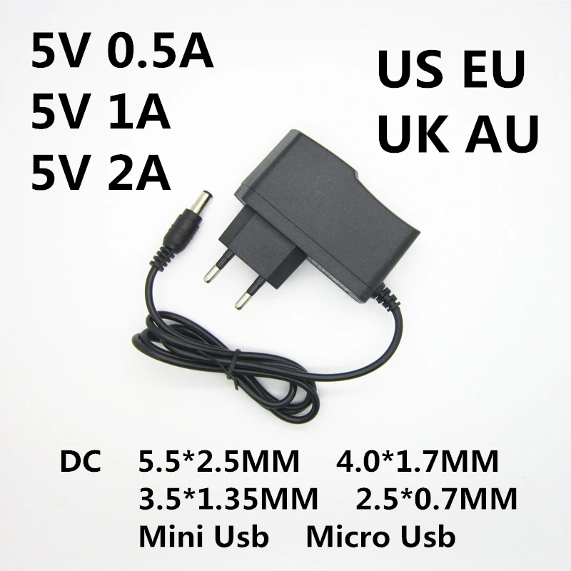 Adattatore ca/cc DC 5 V 0.5A 1A 2A 2.5A 3A AC 100-240V convertitore adattatore di alimentazione 5 V Volt 1000MA caricabatterie Mini Micro Usb