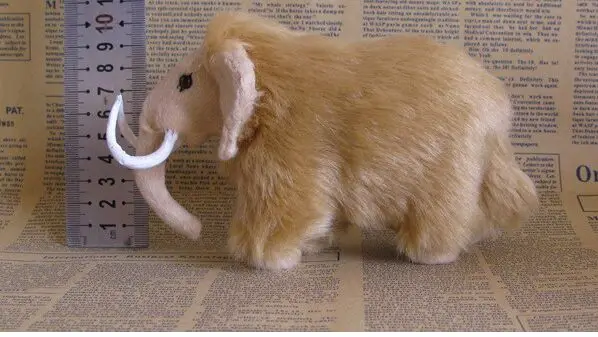 about 17x10cm simulation yellow elephant hard model plastic&furs Mammoth prop,home decoration toy gift s2286