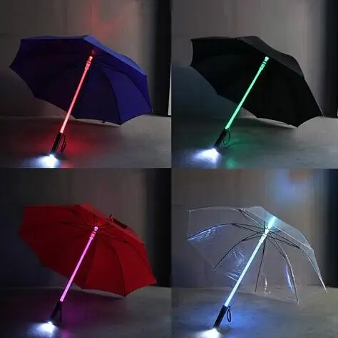 Flashlight Umbrella LED Safety Warning Lights Outdoor Umbrellas for Kids Adult 7 Colors Flashing Long-handle Night Umbrella