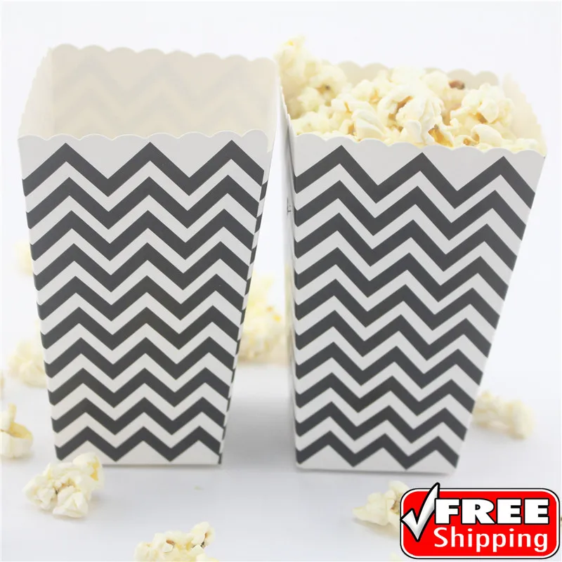 36pcs Black Chevron Movie Popcorn Boxes-Halloween Birthday-Cheap Paper Treat Snack Gift Candy Goodie Party Favor Boxes,Buckets