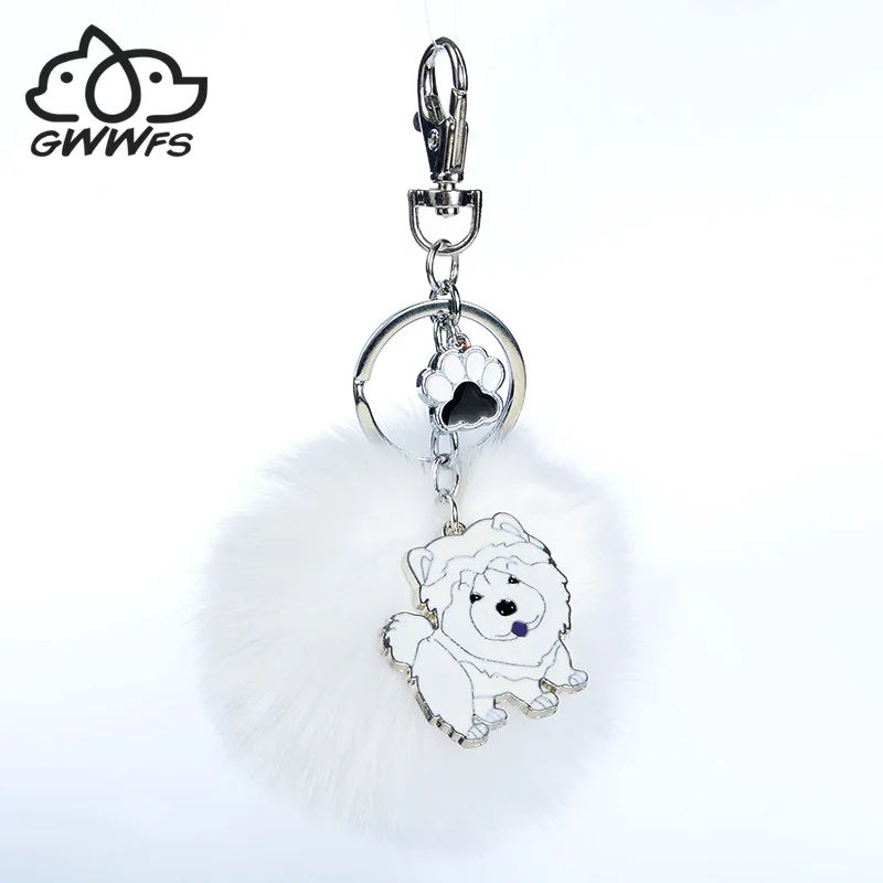 Llavero con pompón de piel de conejo para hombre y mujer, accesorio de aleación con bola de Pompón, colgante para perro y mascota, llavero para coche