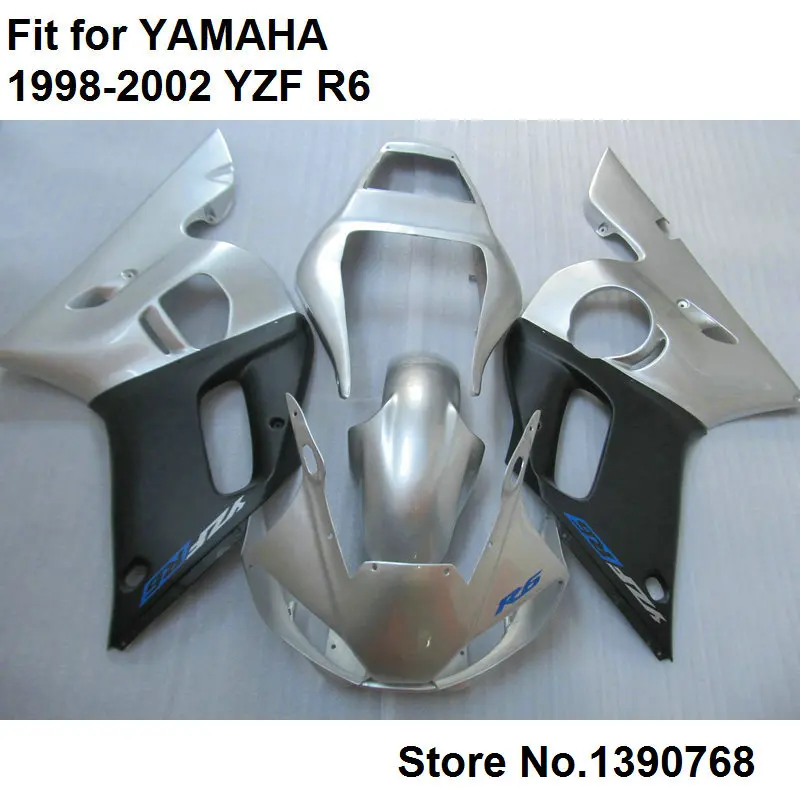 ABS plastic fairings for Yamaha YZF R6 98 99 00 01 02 silver black fairing kit YZFR6 1998 1999 2000 2001 2002 LV51