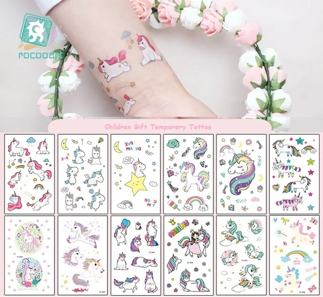 

Rocooart Cartoon Unicorn Tattoo For Kid Cute Fake Taty Children Tatouage Temporaire Body Art Waterproof Temporary Tattoo Sticker