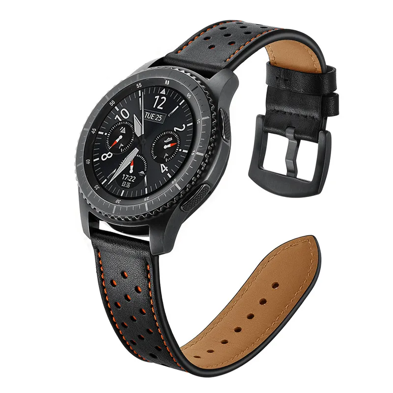 Bracelet en cuir véritable 22mm, pour Samsung Galaxy watch 46mm Gear S3 Frontier amazfit bip rétro Huawei GT2 Pro