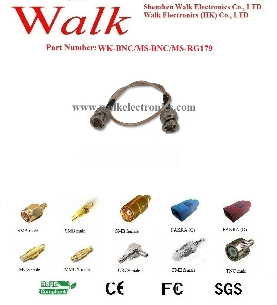 

BNC extension cable: BNC male straight to BNC male straight with rg179 cable