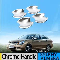 For Nissan Almera Bluebird Sylphy G11 2006-2015 Luxurious Chrome Door Handle Covers 2009 2010 Accessories Stickers Car Styling