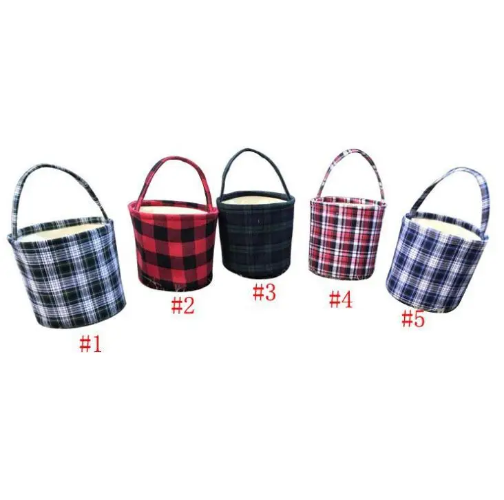 Plaid Easter Bucket Basket Cotton DIY Bunny Storage Bags Cute Easter Gift Handbags Rabbit Ears Put Easter Eggs Basket SN1658