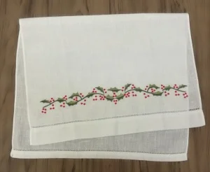 Set of 12 Handkerchiefs White Linen Hemstitched Tea Towel -14x22\