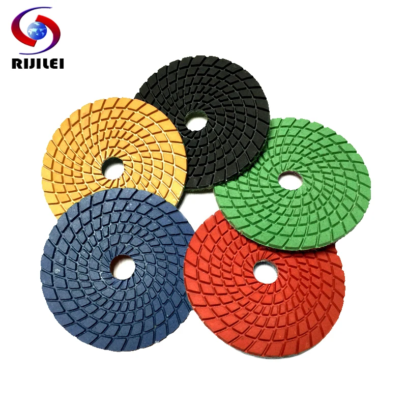 RIJILEI 10 Teile/los 4 Zoll Flexible Diamant Polieren Pads 100mm Spirale Nass Polieren Pad Granit Marmor Schleifscheibe 4DS2