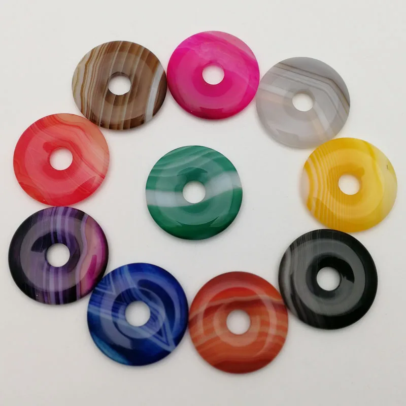 

Wholesale 10pcs charms 30mm gogo donut big hole stripe onyx pendants natural Accessories stone beads for jewelry necklace making