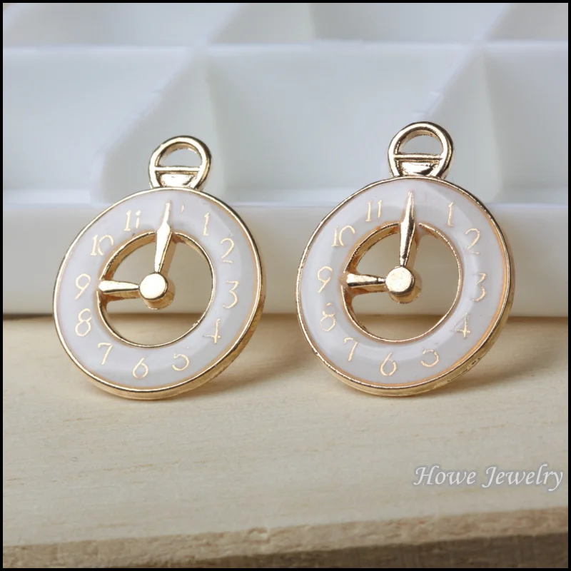 MIx 40pcs High quality  retro round clock  gold plated enamel charm  fit  for Necklaces & Pendants metal jewelry findings JC751