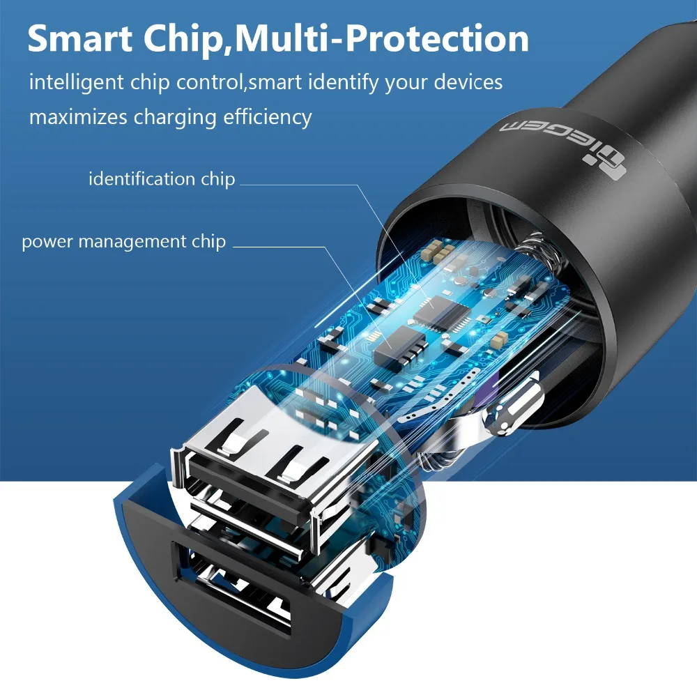 Tiegem Dual USB Car Charger 3.1A Metal Car-Charger Mobile Phone Car USB Charger Auto Charge 2 Port for Samsung iPhone Adapter