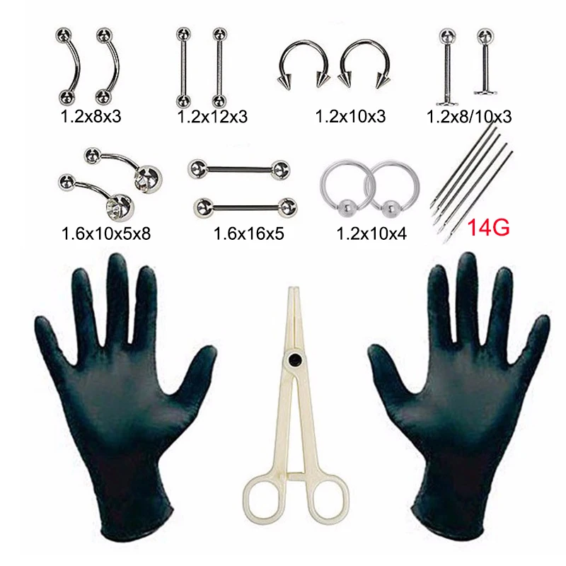 1Set Body Piercing Tools 6 Style Professional Piercing Tool Kit Sterile Belly Body Ring Needle Sets Cartilage Tools Body Jewelry