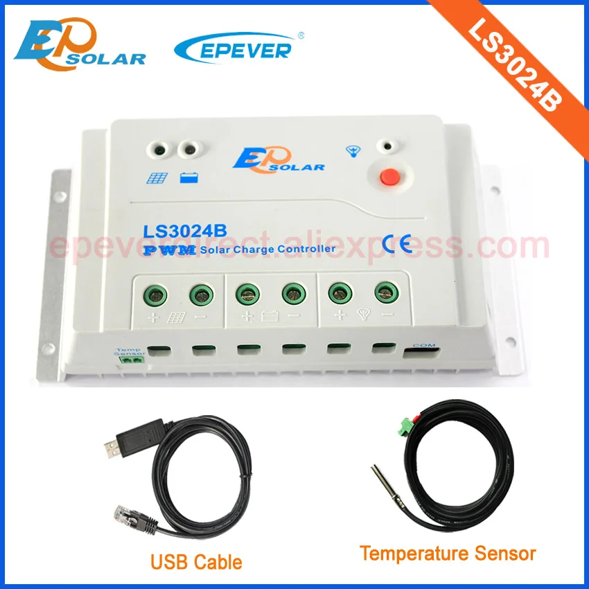 

solar power controller pwm 30A 30amp 12v/24v auto work with temperature sensor +USB cable LS3024B