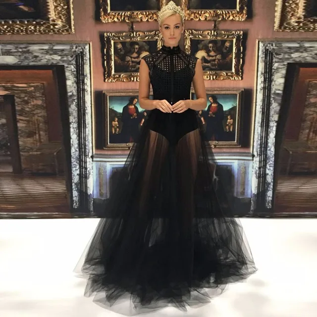 Styl hippie czarny przepuszczalność spódnica z tiulu 2018 gothic lolita Sheer Maxi długa spódnica dla kobiet dubaj arabski moda ubrania imprezowe