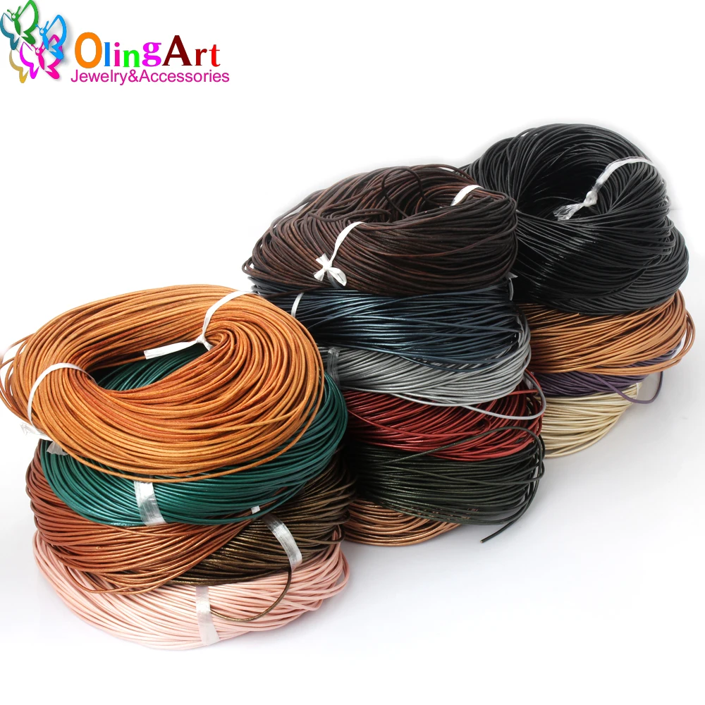 OlingArt 1.5/ 2.0/ 3.0/ 4.0mm Craft Pearl Color Round Leather Cord Wholesale Golden Silver DIY Necklace Bracelet Jewelry Making