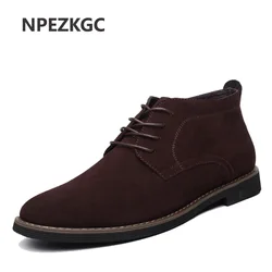 Plus Size 38-45 Men Boots Solid Casual Leather Autumn Winter Ankle Boots NPEZKGC Brand Male Suede Leather Men Shoes