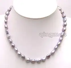 Qingmos Fashion 7-9mm BAROQUE Natural Freshwater Dark Gray Pearl Necklace for Women Jewelry Chokers 17