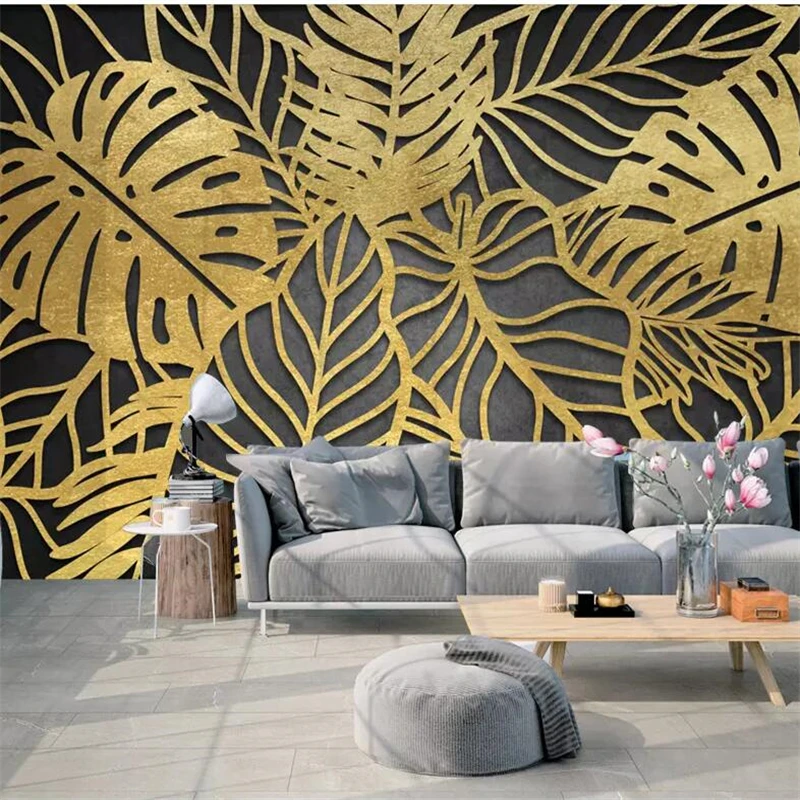 

beibehang Custom wallpaper 3d photo mural Nordic rainforest golden platinum banana leaf papel de parede TV background wallpaper