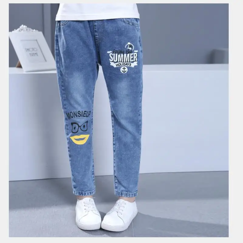 2024 Spring New Fashion Girls Cartoon figure Middle Waist Soild Color Cartoon Jeans Baby Trousers Cotton Denim Long Pants3-12Y