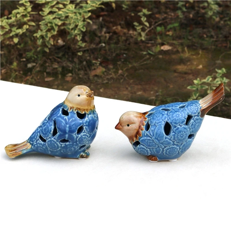 Ręcznie malowana porcelana para figurka ptaka wycinanka ceramiczna miłośnicy Birdie miniaturowy wystrój zestaw do pakowania prezentów ozdoba ozdoba