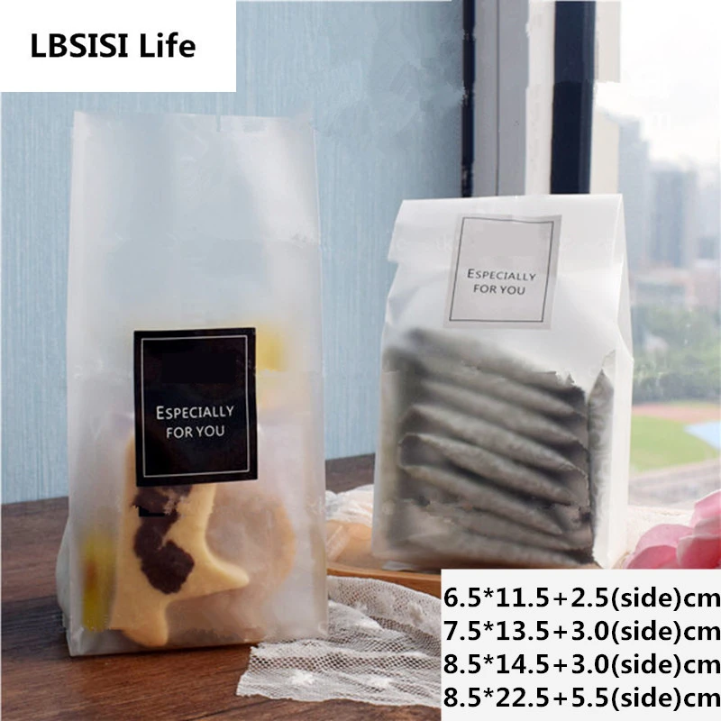 LBSISI Life-Frosted Chocolate Food Biscuit Envelope Side Unfold DIY Baking Cake Bags Gift Cookie Packing Flat Open Bag,50pcs