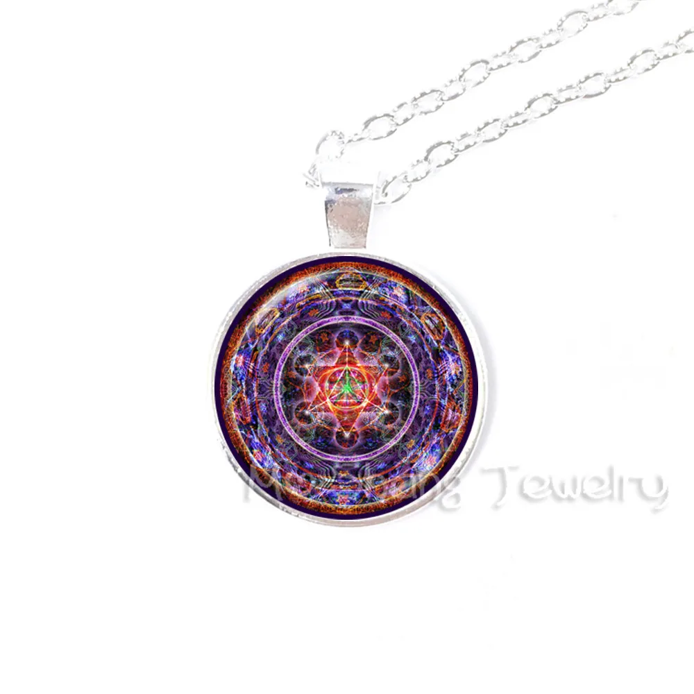 1pc Sri Yantra Mandala Glass Dome Pendant Necklace DIY Handmade Fashion Buddhist Spiritual Religion Jewelry Charm Trendy Gift