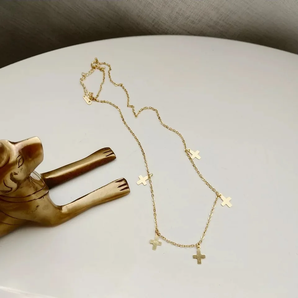 925 Sterling Silver Necklace Fashion Mini Cross Short Necklace Chain Pig Nose Clavicular Chain Trend Wild Female Silver Jewelry
