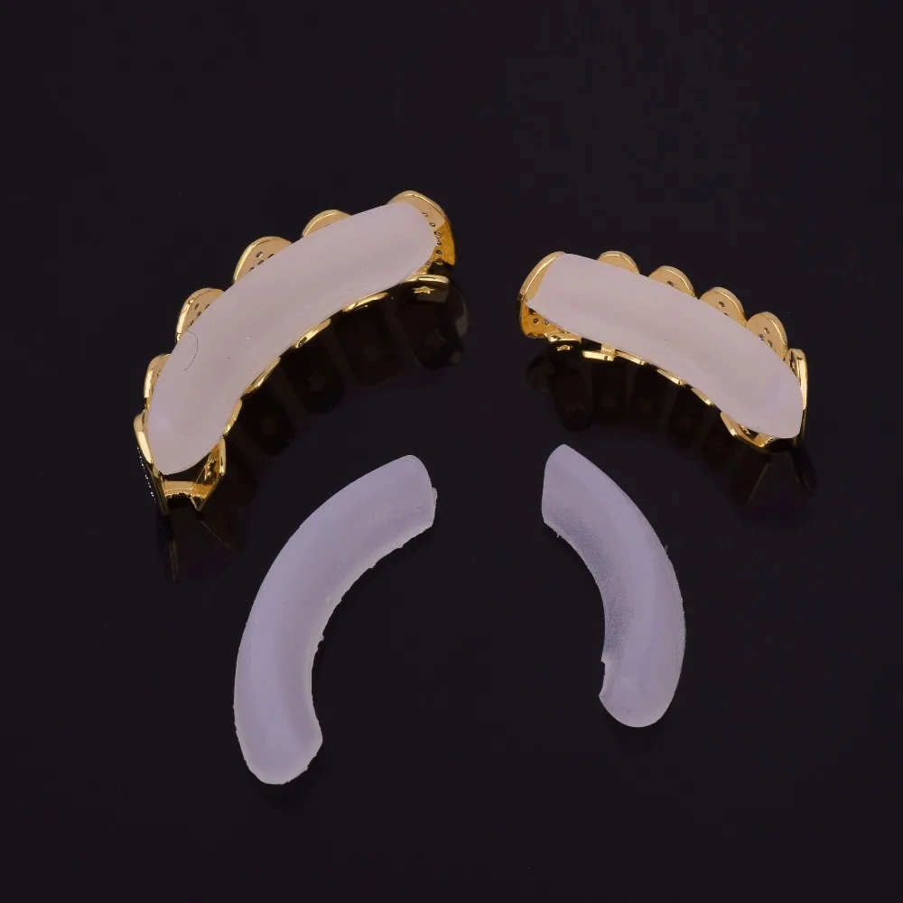 Hip Hop teeth Grillz Iced Out AAA Pink Color Zircon Fang Mouth Teeth Caps Top & Bottom Tooth Set Men Women Grills Jewelry