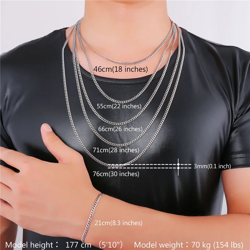 U7 Cubaanse Ketting Mannen Sieraden Sets Trendy Gold Kleur Rvs 3 MM Ketting Armband Ketting Set Groothandel S861