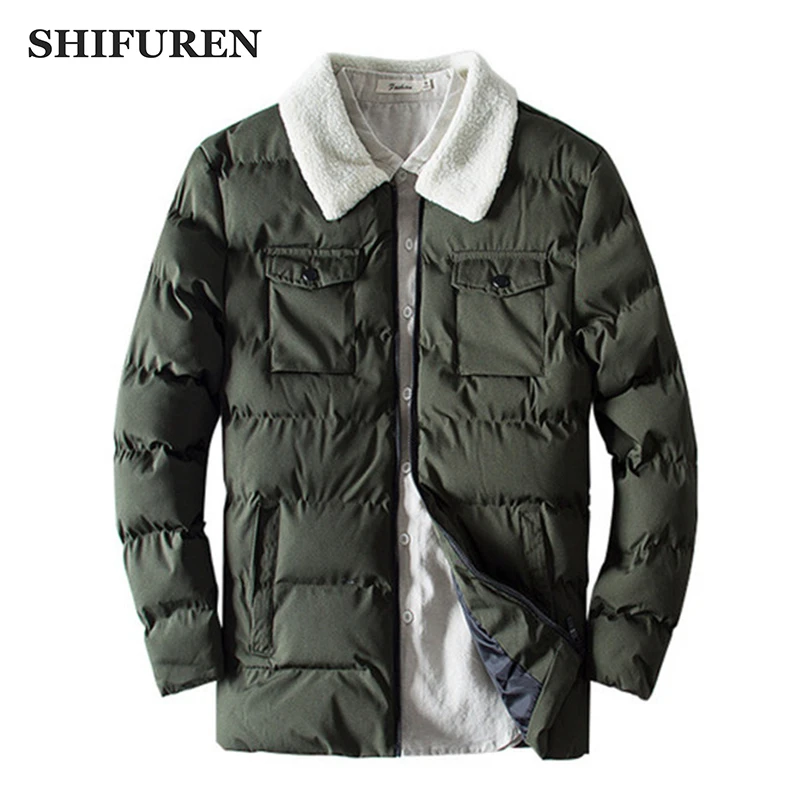 SHIFUREN Winter Jacket Men 2019 New Parka Coats Long Sleeve Male Causal Warm Cotton Padded Zipper Outerwear Size M-XXXL