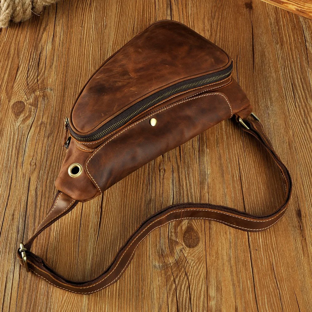 Men Crazy Horse Leather Casual Fashion Travel Waist Pack Chest Bag Sling Bag Design One Shoulder Bag Crossbody Bag For Male 9976