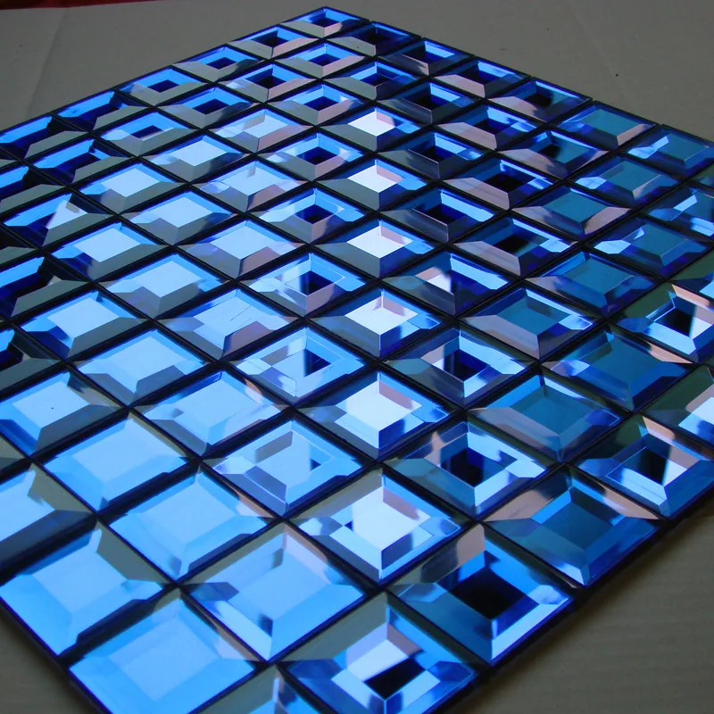 Seamless Blue 5 edges beveled Diamond Mirror Glass Mosaic Tiles for showroom Display cabinet DIY Furniture decorate wall Sticker