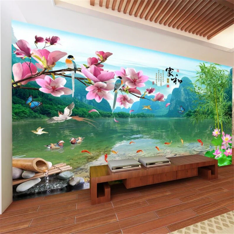 

wellyu papel de parede 3D Beautiful scenery south of Guilin landscape Magnolia flower Wonderland TV background wall behang