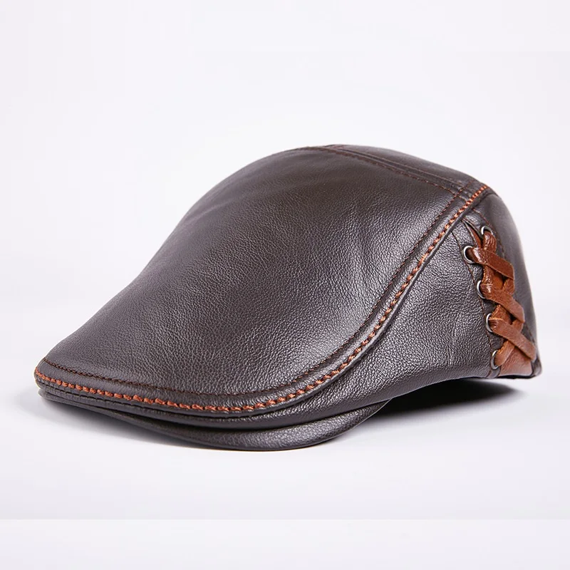 

Men's Cowhide Cap Adult Genuine Leather Warm Hat Young Hat Middle-aged Leather Cap Single Hat Male Baseball Cap B-7874