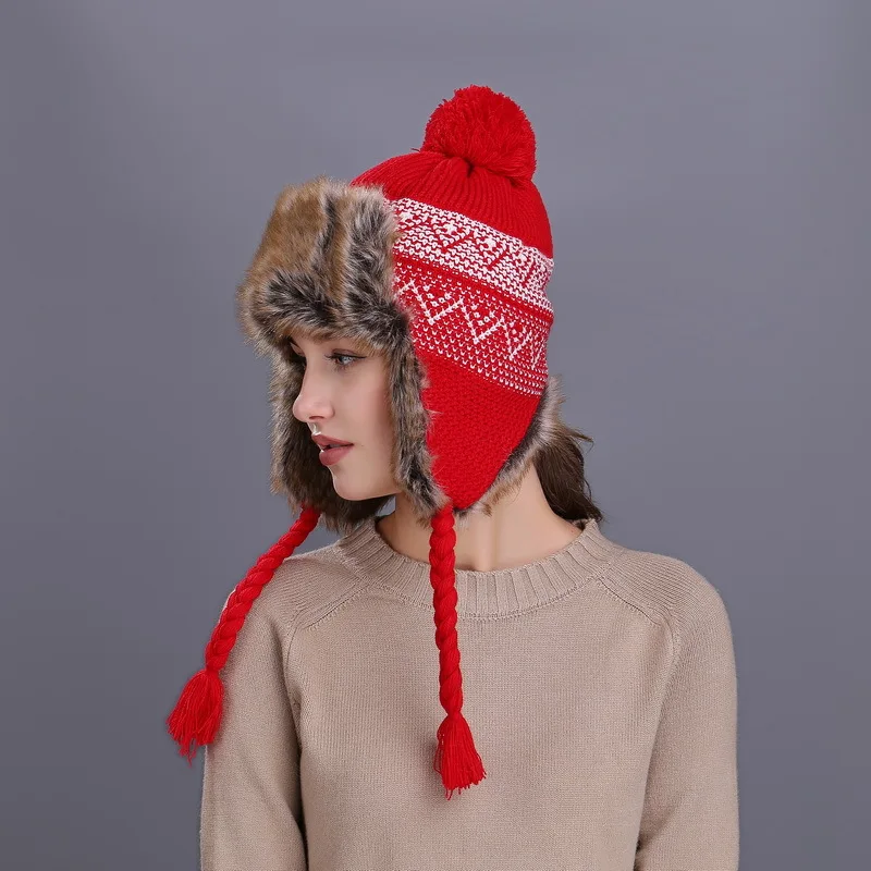 Lady Adjustable Ear Protection Hat Female Autumn Winter Warm Cap Girls Water Ear Covering Cap Outdoor Knit Wool Cap B-9450