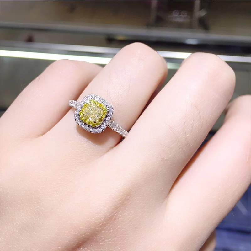 Natural Yellow Diamond 18K Gold Pure Gold Ring AU 750 Gold Solid Beautiful Upscale Trendy Party Fine Jewelry Hot Sell New 2023