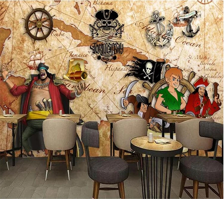 

wellyu Custom wallpaper papel de parede Retro vintage caribbean pirate restaurant ktv bar background wall papier peint