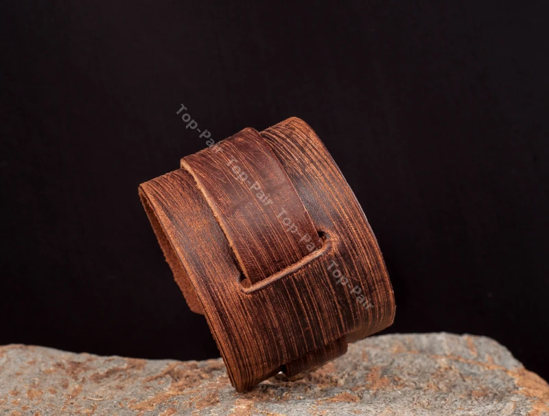 G419 Brown Cool Vintage Genuine Leather Bangle Wrap Bracelet Wristband Wide Cuff New