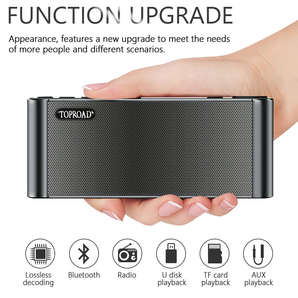 TOPROAD HIFI Bluetooth Speaker Portable Wireless Super Bass Dual Speakers Soundbar with Mic TF FM Radio USB Sound Box