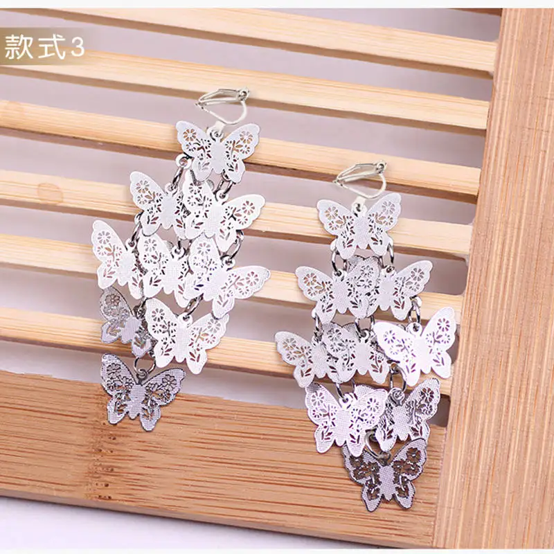 JIOFREE New Fashion 8 Color Alloy Butterfly Clip on Earrings No Pierced Long Earrings For Women Fashion Jewelry