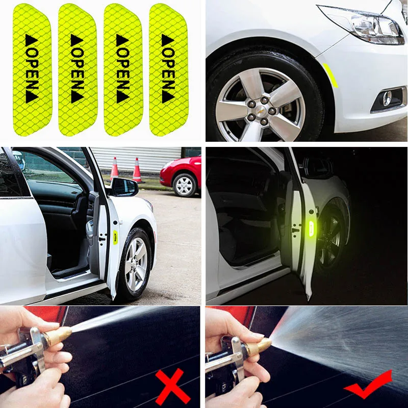 Autocollants réfléchissants pour voiture, marque d'avertissement, éclairage de sécurité pour la conduite de nuit, bandes lumineuses, accessoires, autocollants pour portes de voiture, 4 pièces/ensemble