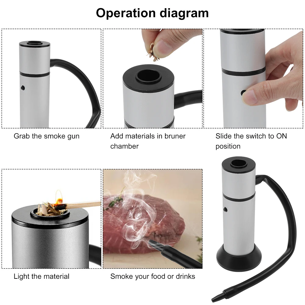 BORUiT Portable Food Cold Smoke Generator Molecular Cuisine Smoking Gun Meat Burn Smokehouse Smoke Infuser BBQ Grill Tool