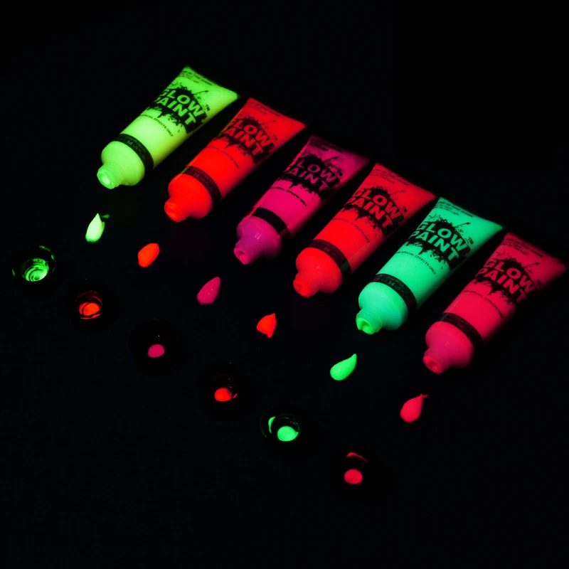 6  Colors Acrylic Paint Glow in the Dark gold Glowing paint Luminous Pigment Fluorescent Powder painting for Nail Art supplies