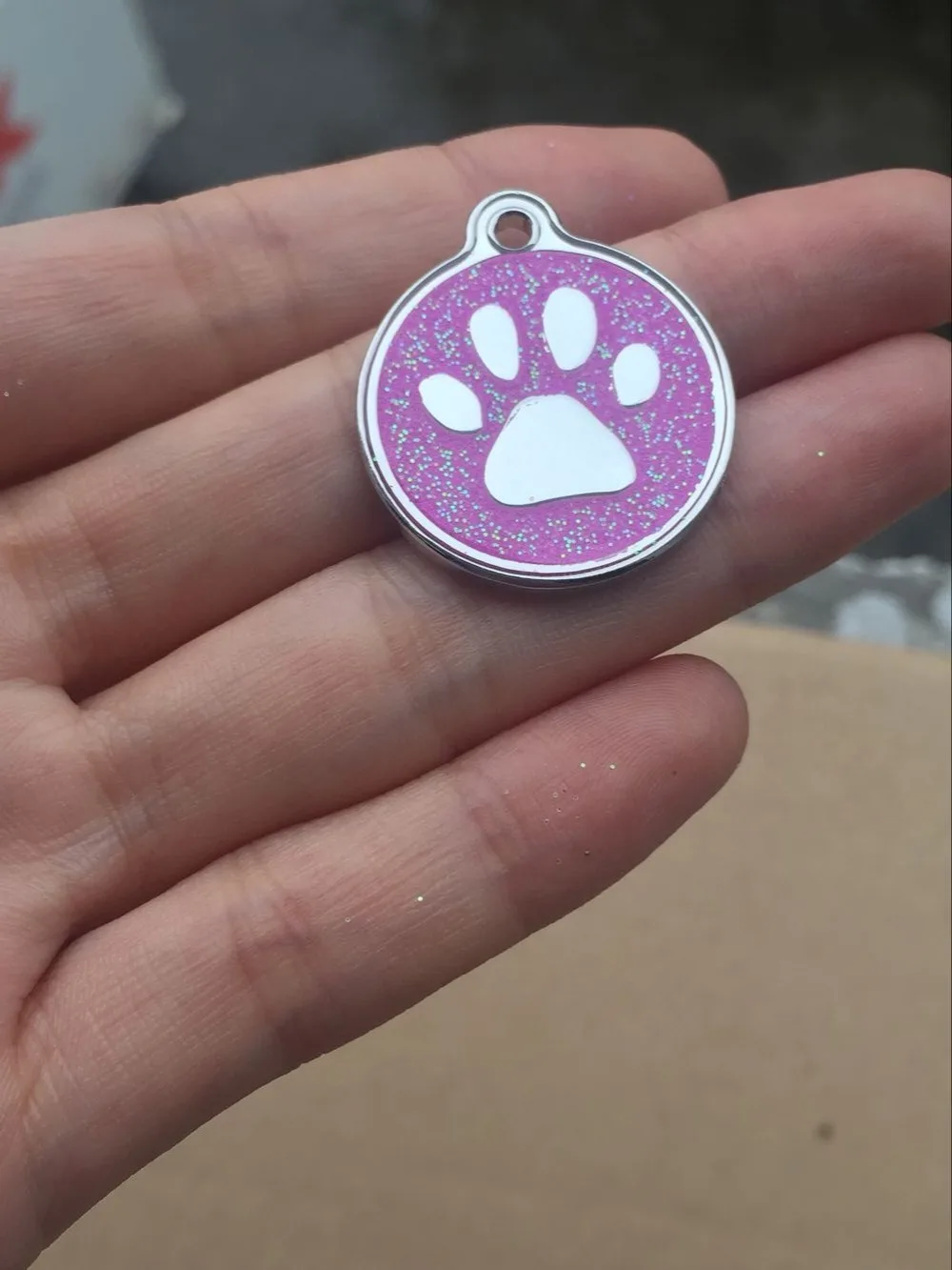 custom dog paw tag cheap purple color dog tag high quality custom metal paw dog tag