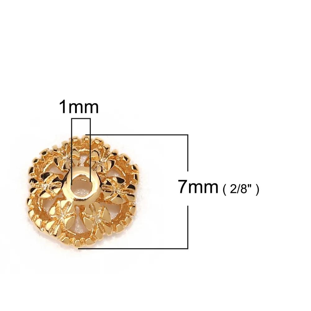 DoreenBeads Copper Beads Caps Flower Gold Filled Jewelry Accessories (Fit Beads Size: 8mm Dia.) 7mm( 2/8